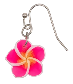 Small Plumeria Dangle Earrings: Pink