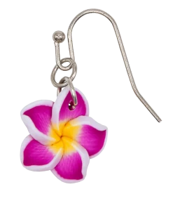 Small Plumeria Dangle Earrings: Purple