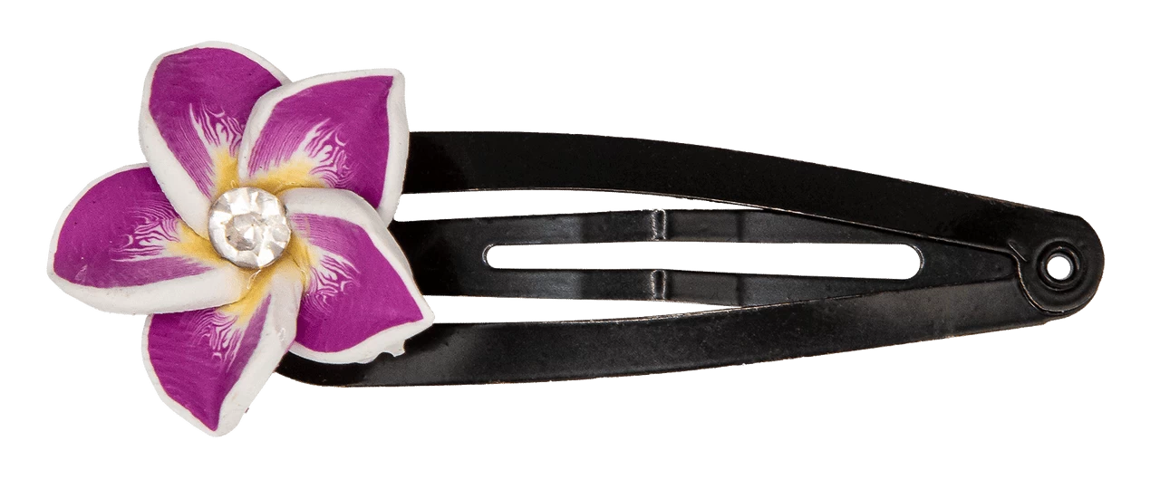 Small Plumeria Flower Snap Hair Pins: Purple