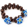 Three Plumeria Wood Bead Bracelet: Blue