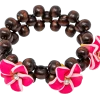 Three Plumeria Wood Bead Bracelet: Pink