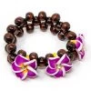 Three Plumeria Wood Bead Bracelet: Purple