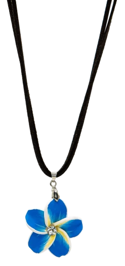 Plumeria Pendant On Corded Necklace: Blue