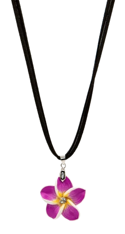 Plumeria Pendant On Corded Necklace: Purple