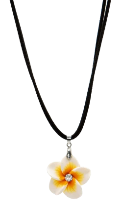 Plumeria Pendant On Corded Necklace: White