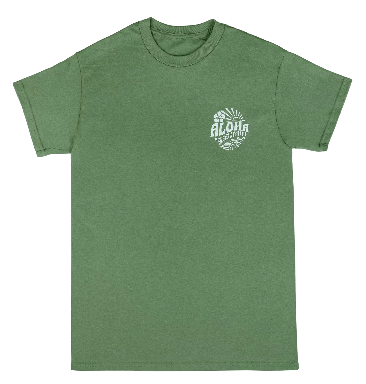 Crew Neck Tee - MAUI Sunny Aloha: Military Green