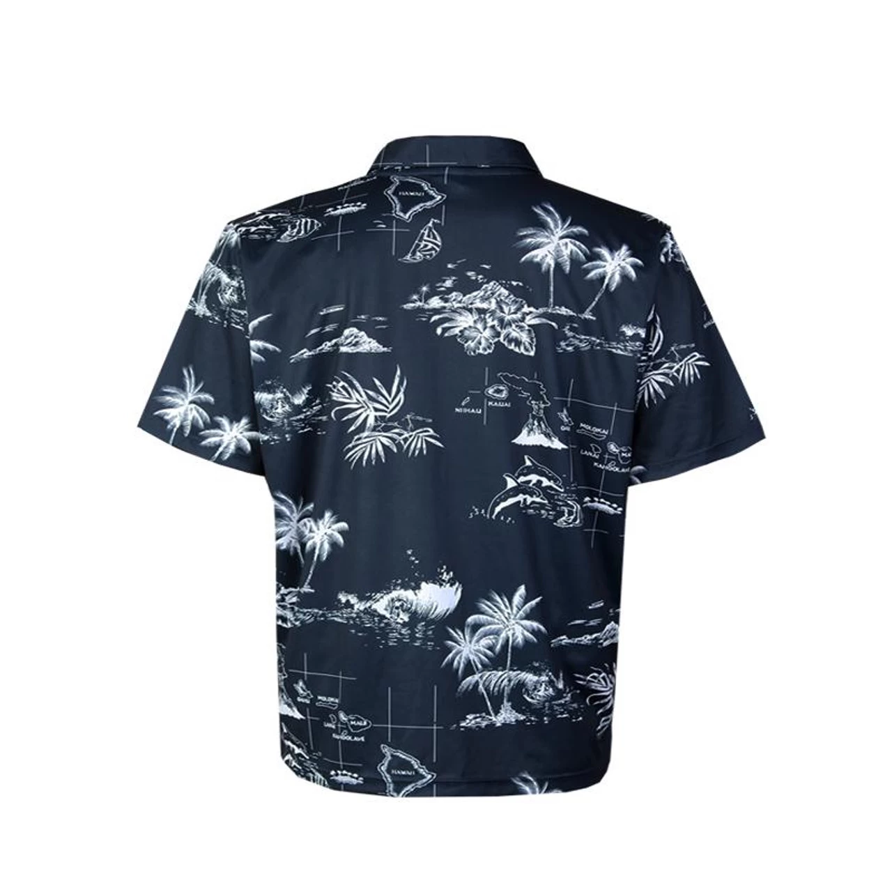 Men's Microfiber Aloha POLO Shirt - Navy Map - Image 3