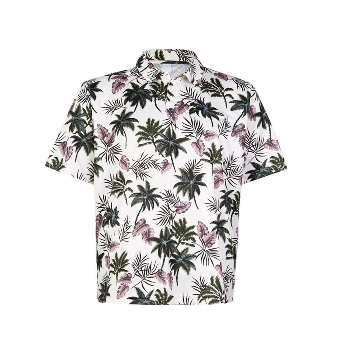 Men's Microfiber Aloha POLO Shirt - Cream Palm Floral