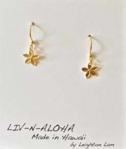 Liv-N-Aloha® Gold Mini Plumeria Solid Dangle Earrings