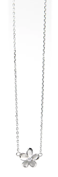 Moana Collection Sterling Silver Pendant Chain Necklace: Solid Plumeria