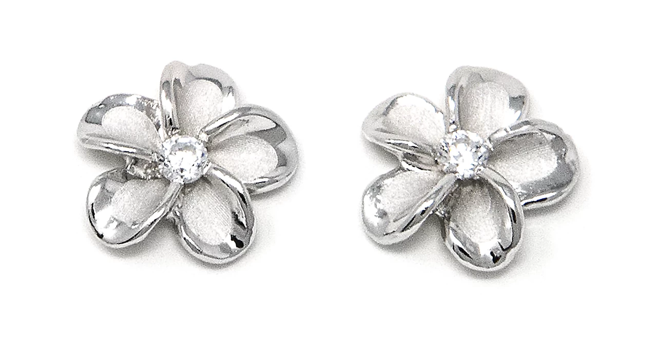 Moana Collection Sterling Silver Earring Stud: Solid Plumeria