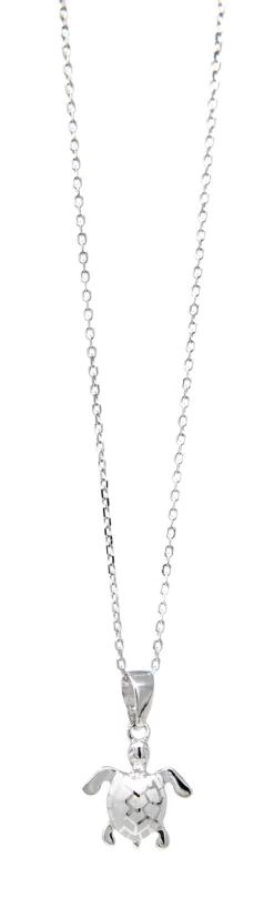 Moana Collection Sterling Silver Pendant Necklace: Solid Sea Turtle
