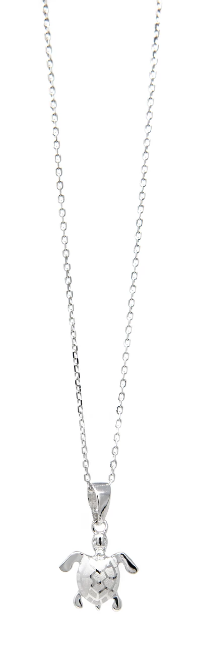 Moana Collection Sterling Silver Pendant Necklace: Solid Sea Turtle