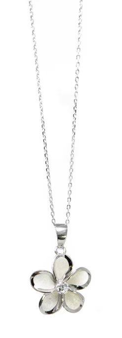 Moana Collection Sterling Silver Necklace: Solid Plumeria Pendant