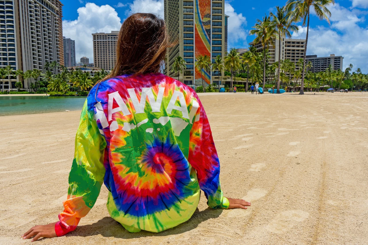 Hawaii Tie Dye UNISEX Long Sleeve Jersey Tee: Moondance - Image 3