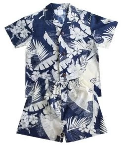 Boy's Aloha Cabana Set - Navy With Cream Floral