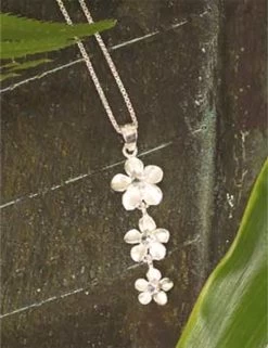 Ku'uipo Sterling Silver Plumeria Three Tiered Necklace
