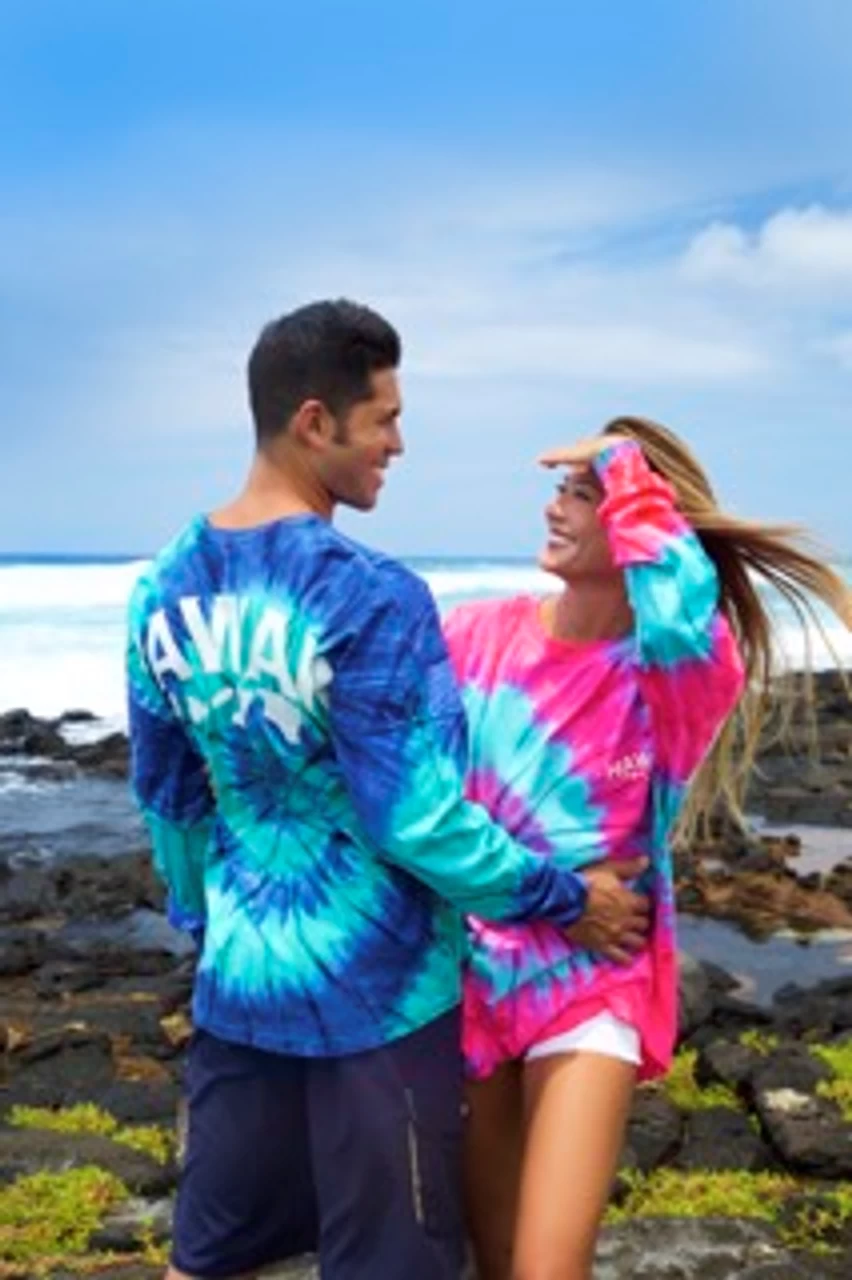 Hawaii Tie Dye UNISEX Long Sleeve Jersey Tee: Teal/Navy - Image 4
